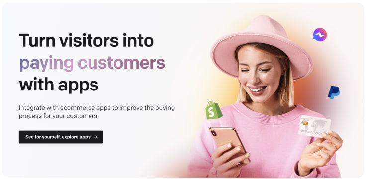 LiveChat marketplace banner saying: &quot;Turn visitors into paying customers with apps&quot;